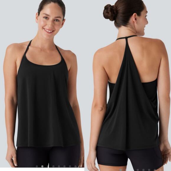 New NWT Halara SoftlyZero Airy Halter Draped Cool Touch Yoga Tank UPF50 -M - Picture 1 of 7